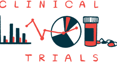 A bar graph, a pie chart and a medicine bottle frame the words Clinical Trials.