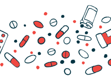 This illustration of oral medications shows capsules, tablets, packets, and a bottle of pills spilling out.