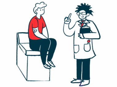 A doctor talks to a patient who sits on an examination table.
