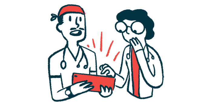 An illustration of doctors looking at a tablet.