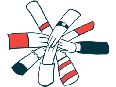 Illustration of a group showing hands-in support.