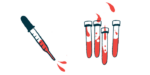 A measured syringe dropper is shown with several vials of blood.