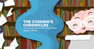 An illustration of a brain with glasses with full bookshelves in the background as the banner image for Jessica Bracy's column 