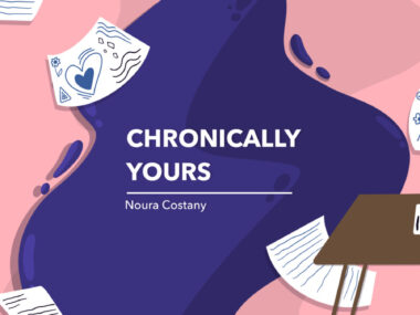 An illustration depicting a person with curly hair writing at a desk, with papers whirling in the air, as the banner image of 