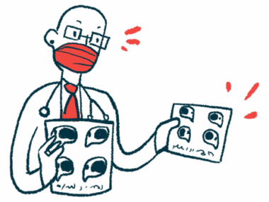 A doctor looks surprised while reviewing images of an MRI scan.