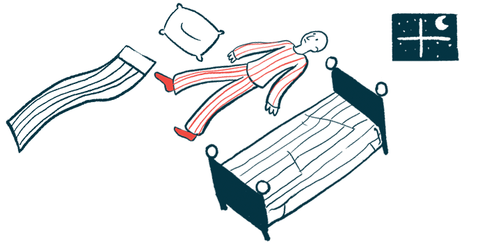 An illustration shows an awake person laying on the floor beside a bed.