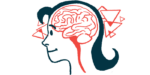 An illustration shows a profile view of the human brain inside a person's head.