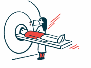 A technician prepares a patient to undergo an MRI scan.