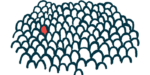 A person among a crowd is highlighted in red.