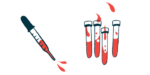 A dropper hovers next to four vials of blood.