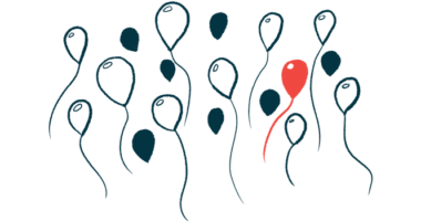 A group of balloons float upward, one of them red, in this illustration of rare disease.