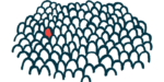 A drawing shows one lone red shape amidst a sea of white shapes, illustrating rare disease.