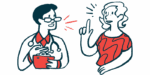 A person gestures while speaking to a clinician.