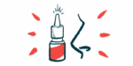 An intranasal spray bottle is shown next to a profile of a person's nose.
