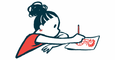 An illustration of a little girl drawing a picture.