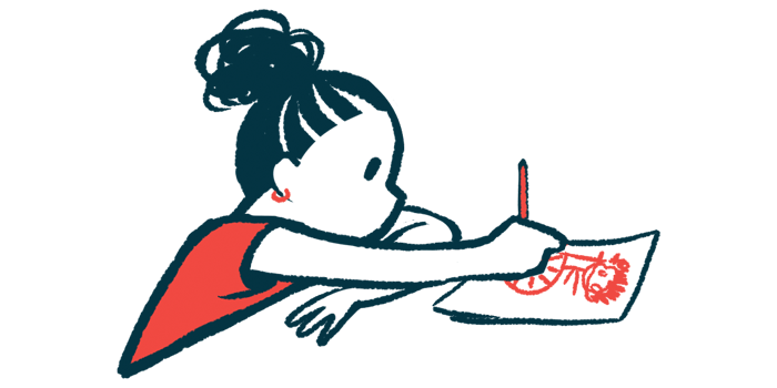 An illustration of a little girl drawing a picture.