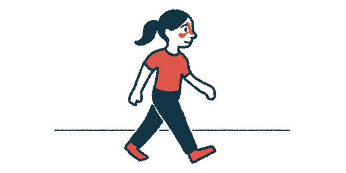 A woman with her nasal cavity highlighted in red takes a walk.