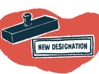 The words new designation are shown on a red backdrop with an illustration of a rubber stamp hovering overhead.
