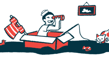 Illustration of a child looking through binoculars while sitting in a cardboard box, with toys and a cat nearby.